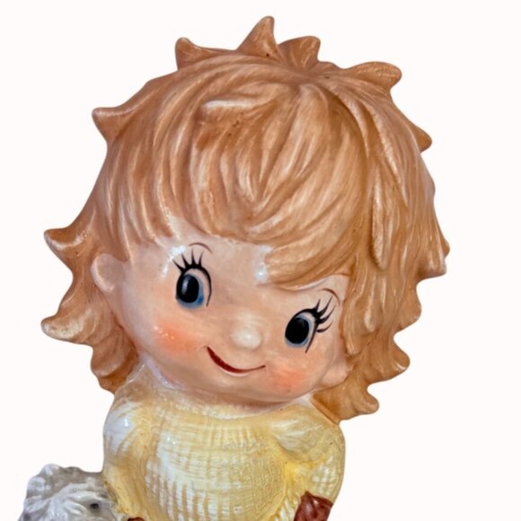 Inarco 70s Tom Girl Figurine VTG Big Eye Kawaii Ceramic Retro Bedroom Decor MCM - Picture 7 of 12